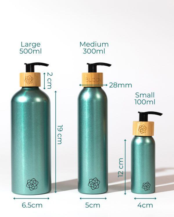 Green refillable soap dispenser set 100ml-300ml-and-500ml