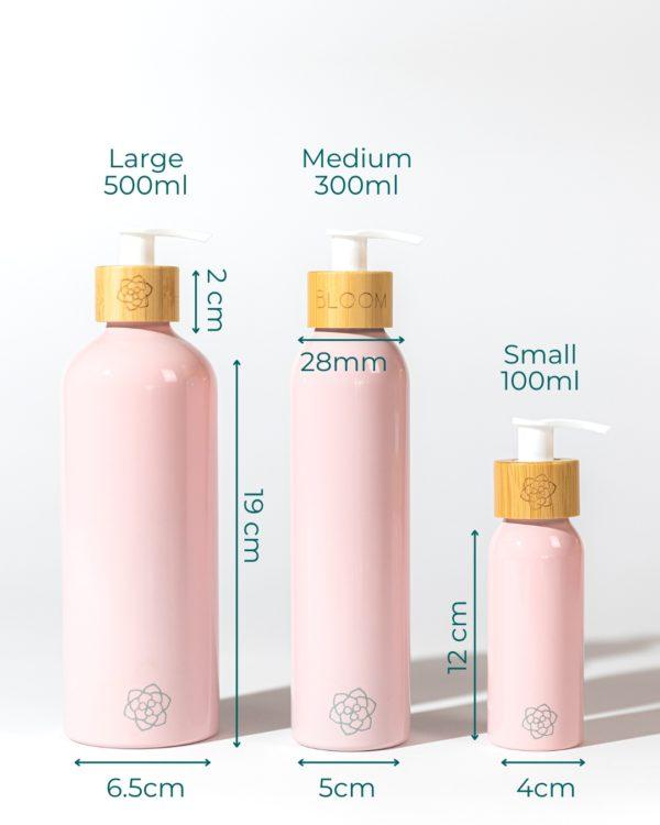 Pink refillable soap dispenser set 100ml-300ml-and-500ml