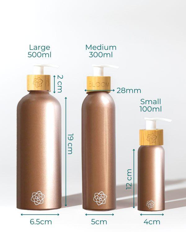 Metallic rosegold refillable soap dispenser set 100ml-300ml-and-500ml