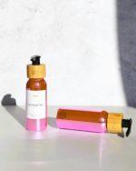 BLOOM Refillable pink shiny ecofriendly travel bottle for toiletries