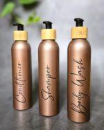 Rosegold refillable shower bottle set