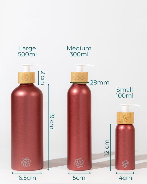 Metallic red refillable soap dispenser set 100ml-300ml-and-500ml