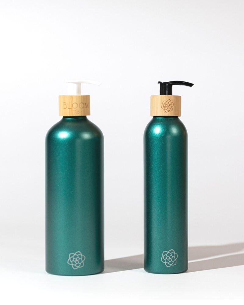 Green refillable soap dispenser set