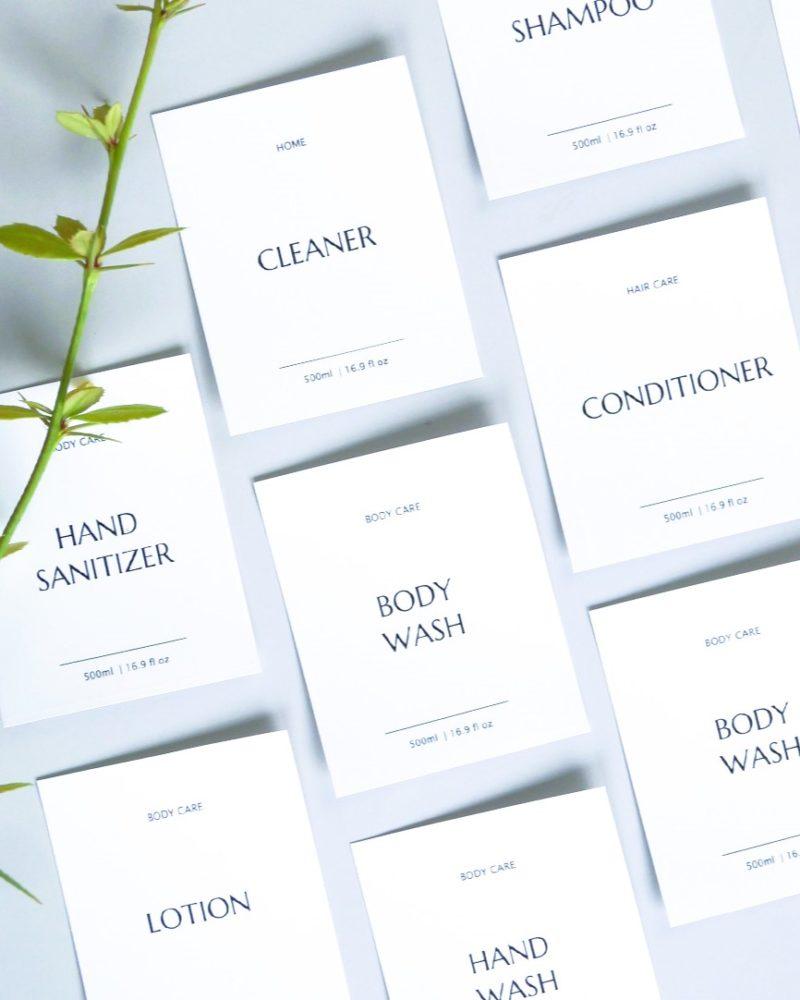 Waterproof Forever-Bottle labels displayed as stickers for stylish and organized personal care.