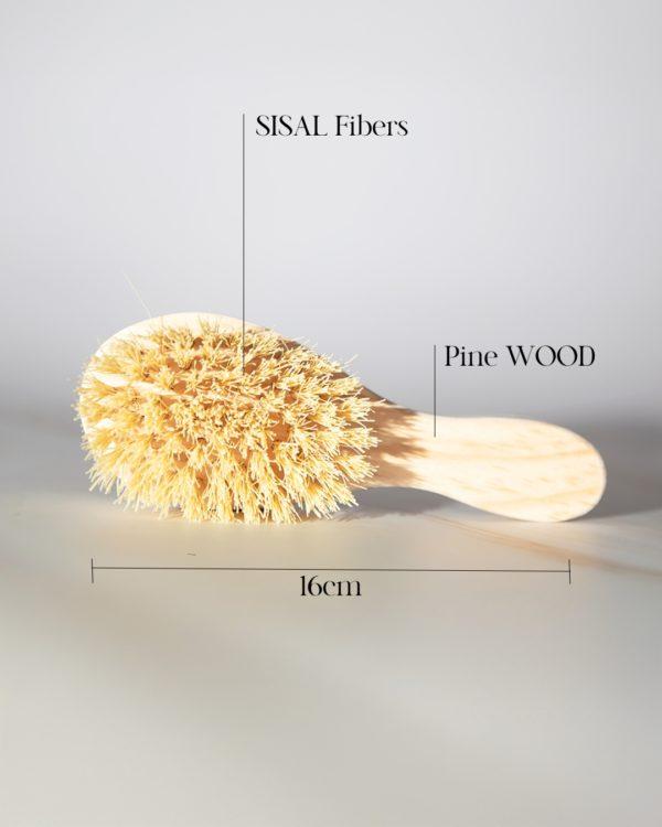 Natural Hair Brush biodegradable, handmade. Made from pine wood and natural sisal bristles. Portable, perfect for traveling.